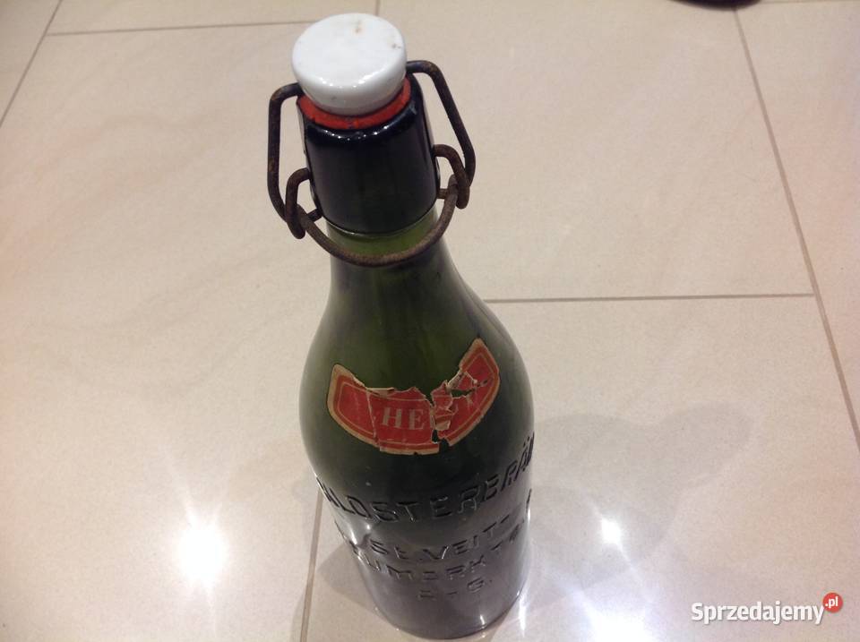 Duża Stara Butelka Szklana z Porcelanką Nowa Sól