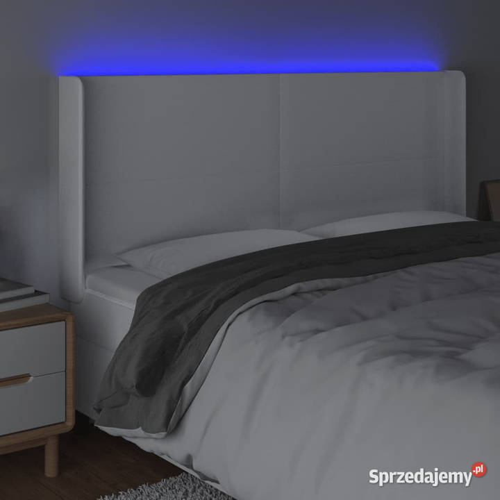 Zagłówek do łóżka z LED biały 183x16x118128 Łóżka i materace Warszawa