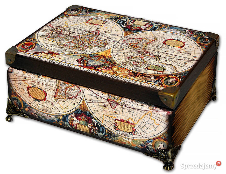 SZKATUŁKA drewniane pudełko STARA MAPA kompas Bydgoszcz