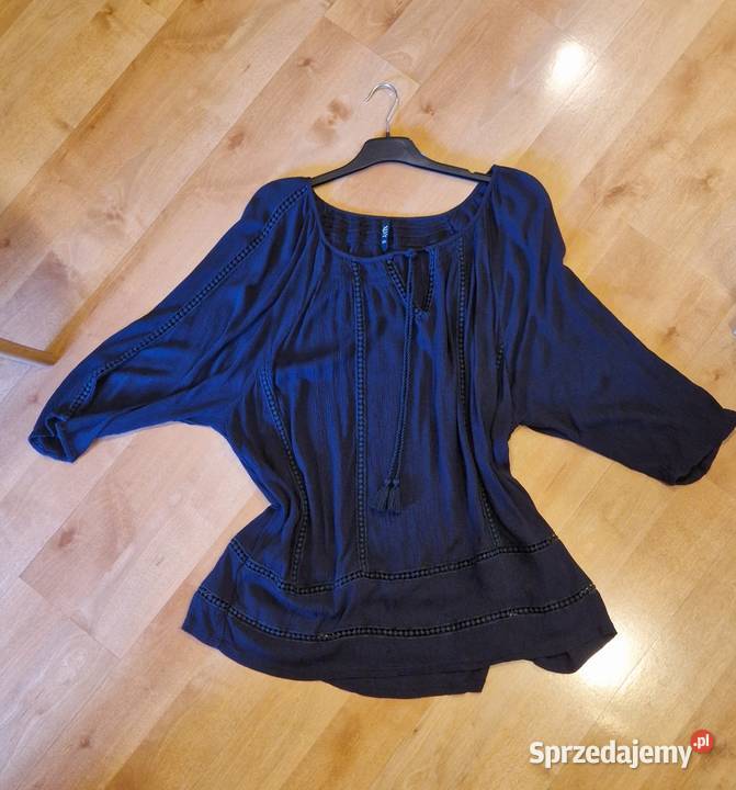 Damska letnia bluzka indyjska granatowa 4618 Wiązana na szyi