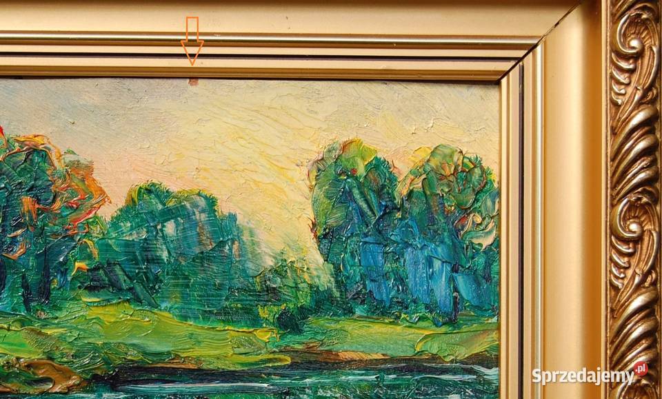 Zachód słońca rzeką las pejzaż obraz olejny Lublin sprzedam