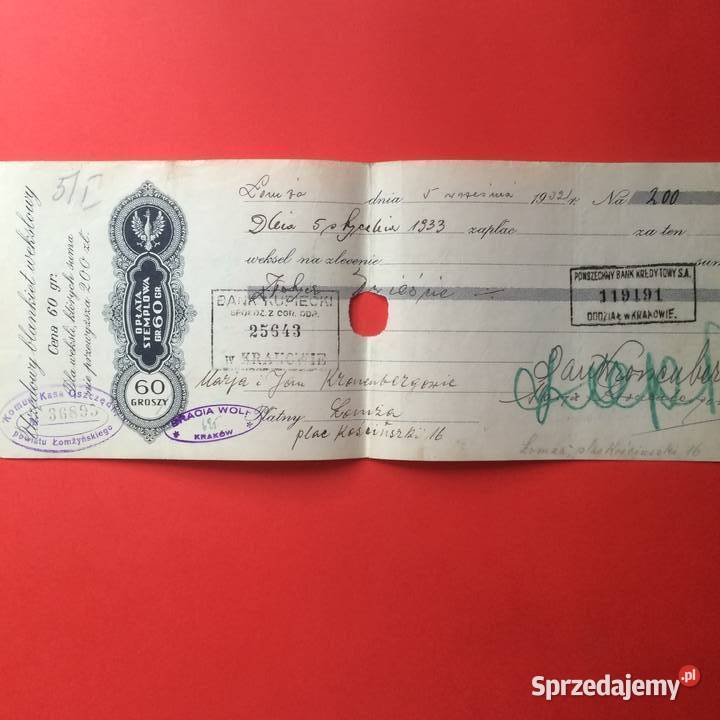 1534 Weksel Wystawiony W Łomży 31 Szczecin