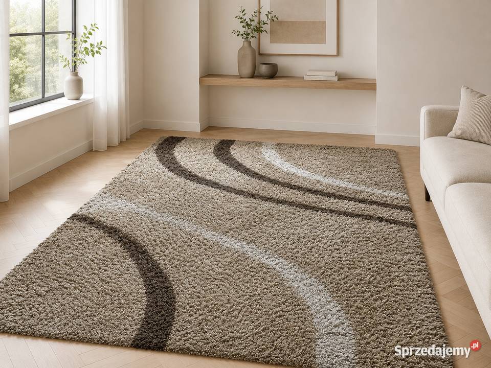 Elegancki dywan shaggy 240 333 beżowobrązowy Łańcut