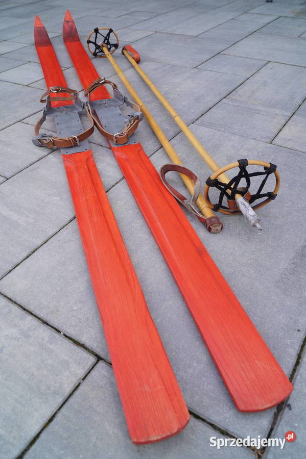 Stare narty jesionowe 195 kijki Antyki Pruchnik