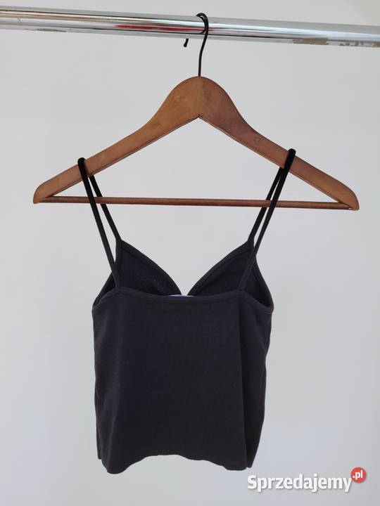 Czarna bluzka na ramiaczkach ze srebrną kokardką Rozmiar 36(S) Liszki