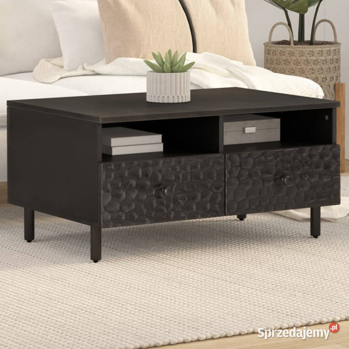 Stolik kawowy czarny 80x54x40 lite drewno mango