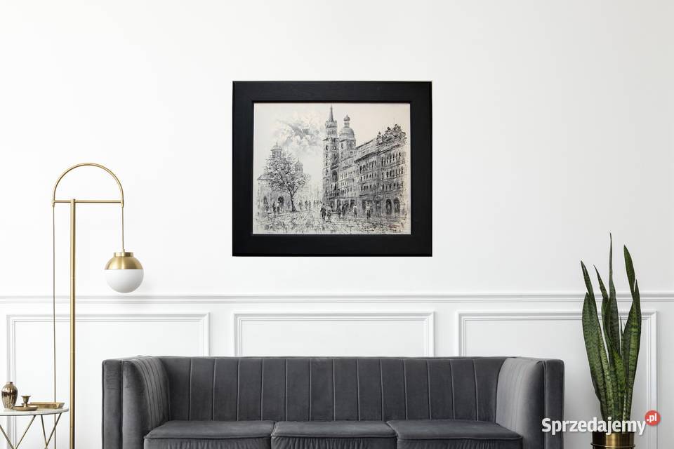 Obraz olejny Kościół Mariacki Kraków czarnobiały Obrazki i obrazy Lublin