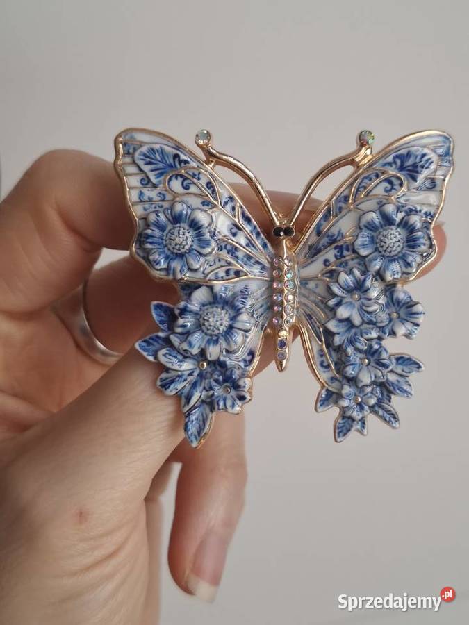 Broszka w stylu vintage niebieskobiały motyl Wąbrzeźno sprzedam