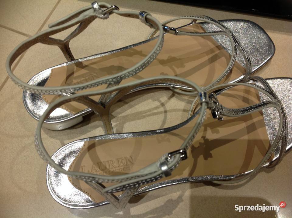 Skórzane Sandały Damskie RALPH LAUREN 37 Srebrne Sandały i klapki Nowa Sól