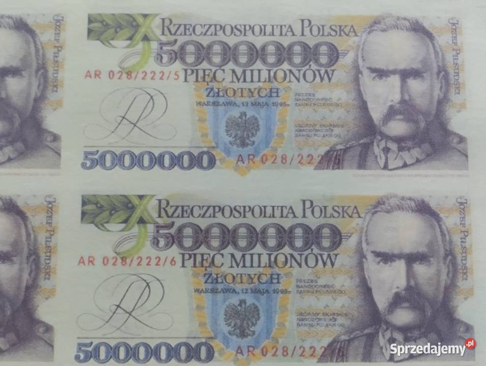 POLSKA arkusz z 6 banknotami 5000000 złotych Białystok