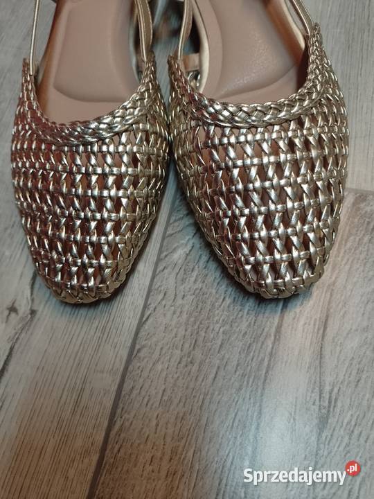 38 Złote plecione czółenka wieczorowe z odkrytą małopolskie Kraków