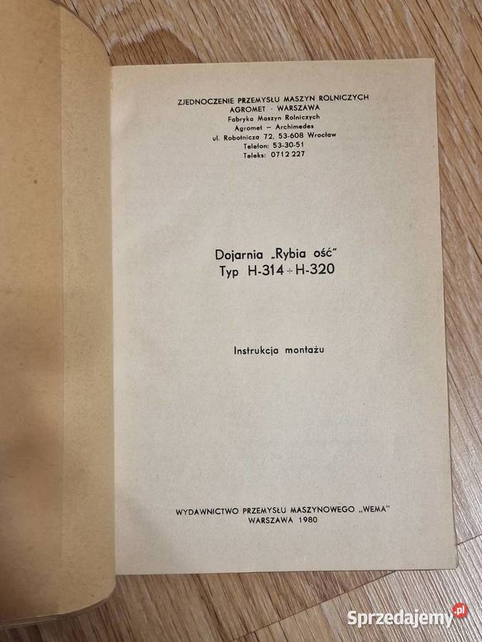 Dojarnia Rybia Ość typ H314 H320 instrukcja Wrocław sprzedam