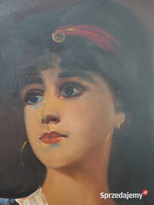 Piękny obraz olejny portret kobiety sygnowany Łódź sprzedam