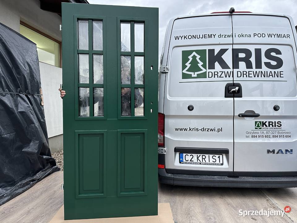 Drzwi zewnętrzne drewniane Czerwone z opaską Drzwi zewnętrzne Katowice sprzedam