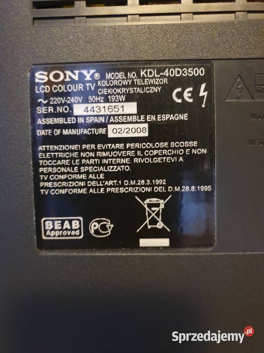 Telewizor Sony Bravia LCD KDL40D3500 Elektronika Będzin sprzedam