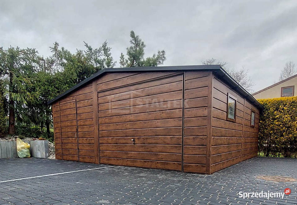 Garaz blaszany 6X6m brama uchylna drzwi 2x okno