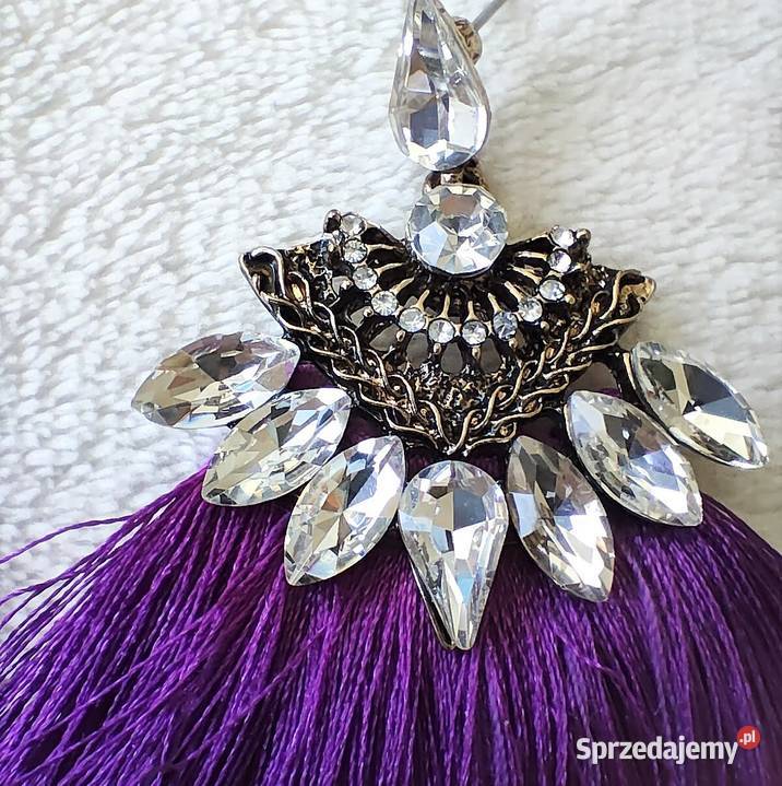 Nowe kolczyki chwosty fioletowe białe kamienie Szczecin