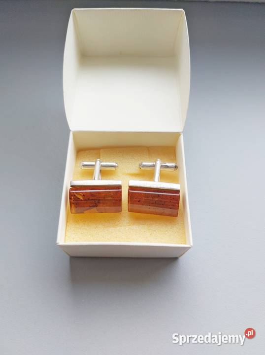 srebrne spinki do mankietów bursztynowe srebro Poznań sprzedam