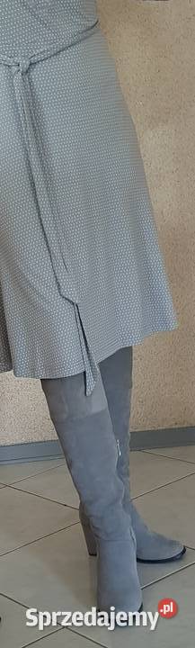 Sukienka szara zapinana pasek długa kobieca sexy Groszki