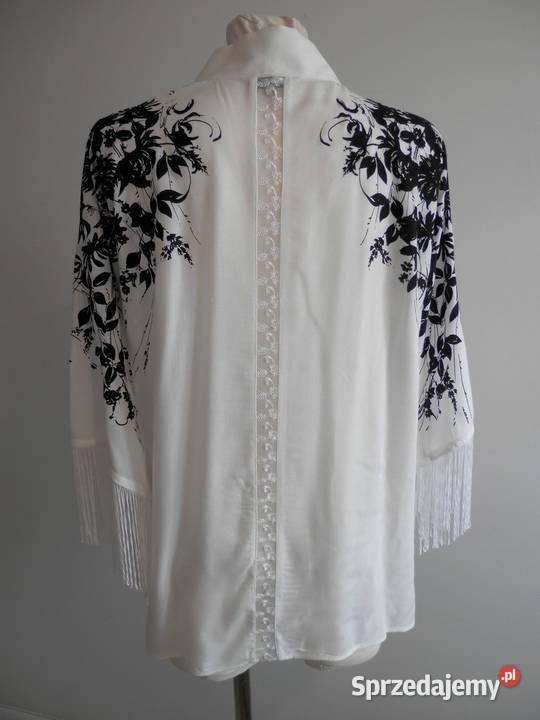 Narzutka Kimono Blezer Tunika Biała z Frędzlami biały Łomża