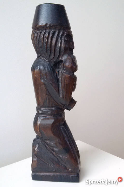 Ciekawa drewniana rzeźba muzyk saksofonista Warszawa