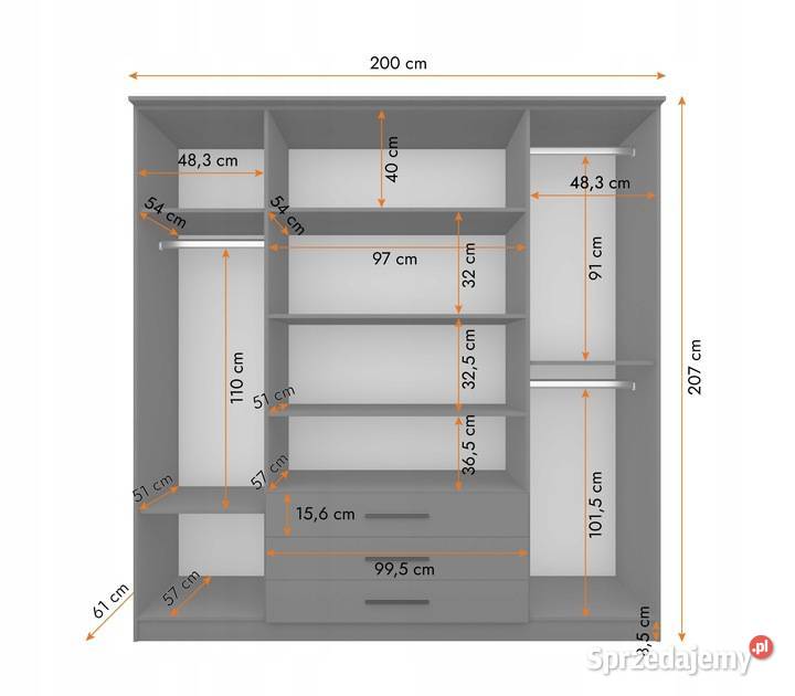 Szafa 4D 200 SZARY z lustrem szuflady pojemna Kraków sprzedam