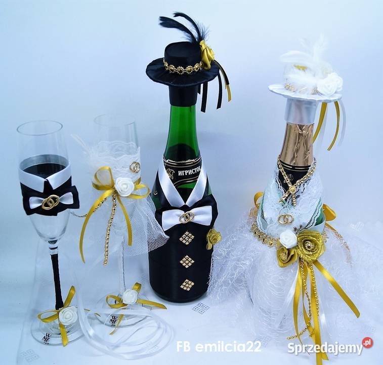 Komplet Ubranka na butelki i Kieliszki ozdobne Zielona Góra