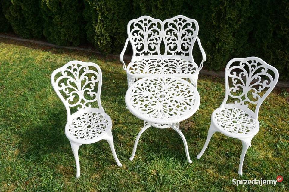 Meble ogrodowe białe komplet kawowy balkon taras Breń