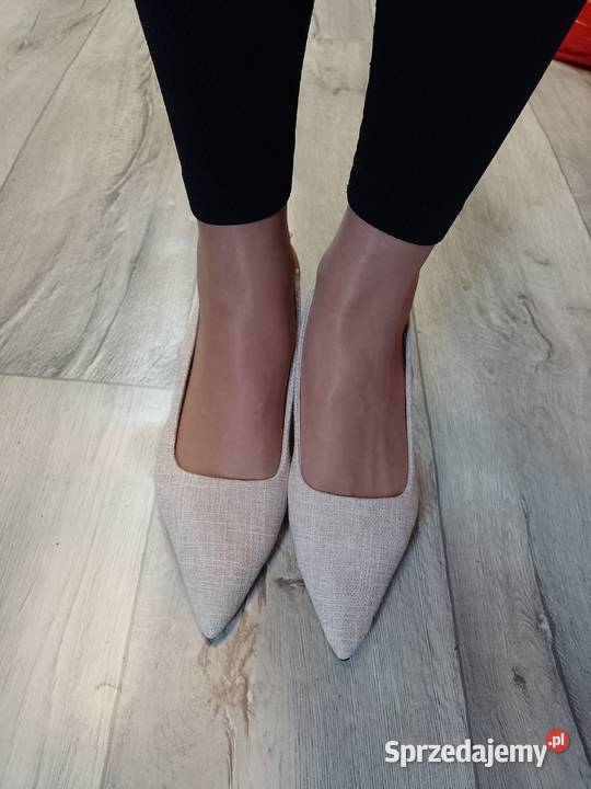 4041 Beżowe czółenka wieczorowe z odkrytą piętą Czółenka Kraków