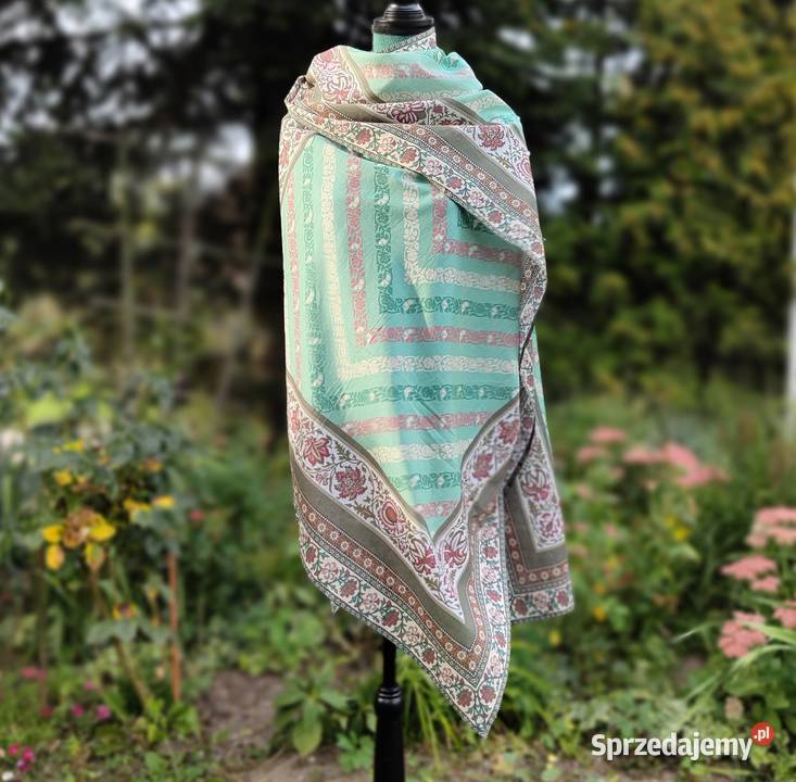 Duża chusta szal dupatta mięta kwiaty bawełna Szczecin sprzedam