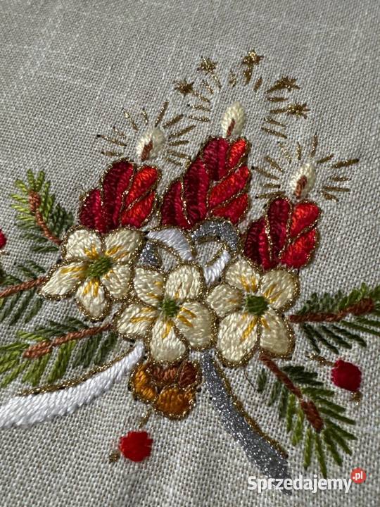 bieżnik ręcznie haftowany motywy Świąteczne śląskie Zabrze sprzedam