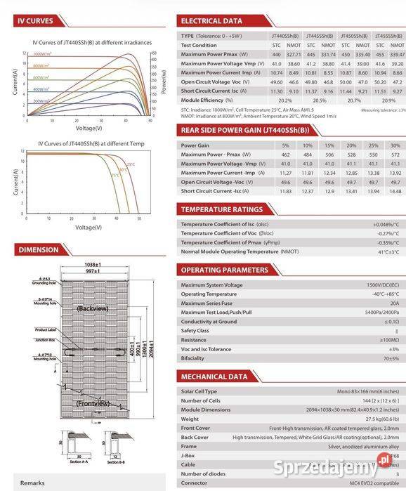 Paleta 35 Panel Jetion 450W JT450SSh B Dual sprzedam