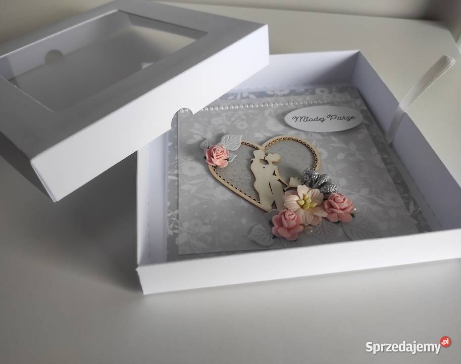 Kartka ręcznie robiona na Ślub z pudełkiem 4 sprzedam