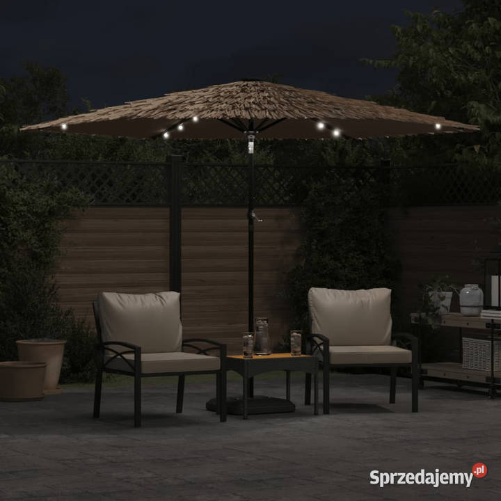 Parasol ogrodowy z LED stalowy słupek brązowy Warszawa