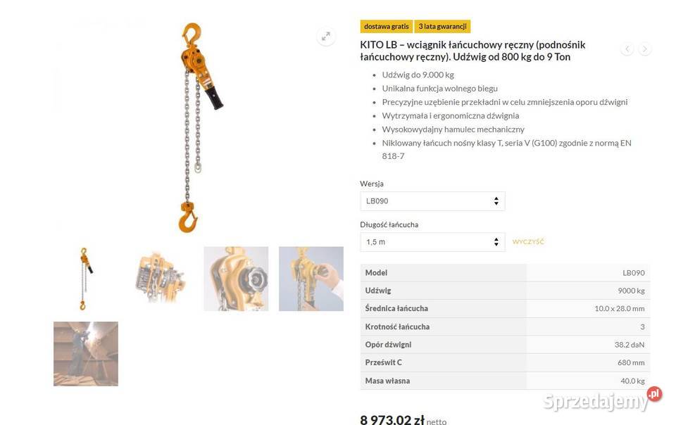 KITO LB090 9 ton wciągnik łańcuchowy ręczny Końskowola