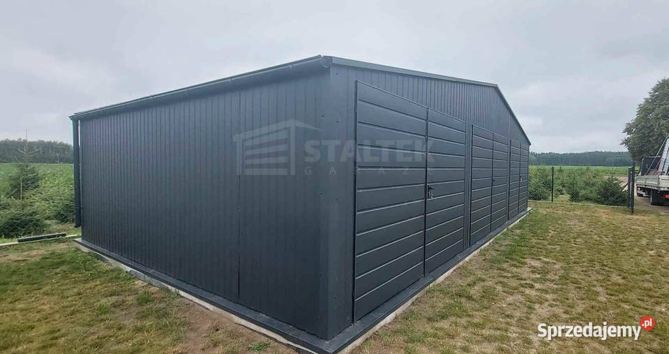 Garaż blaszany 10x6m 3x Brama Rynny Antracyt samodzielny