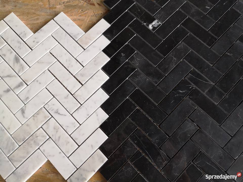 Mozaika Jodełka Nero Marquina poler 25x75 wewnętrzne dolnośląskie Ostroszowice