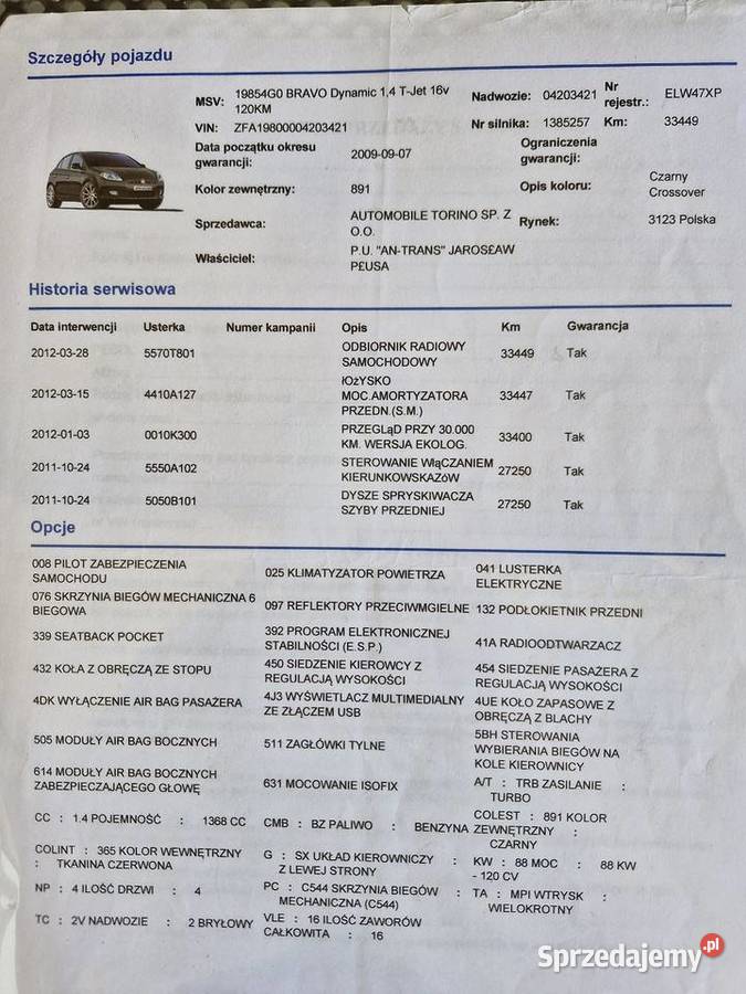 Fiat Bravo II 14 TJet 120 Dynamic Salon Polska CD świętokrzyskie Osiek