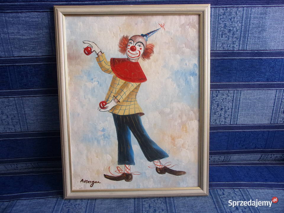 Obraz olejny KLAUN sygnowany AMorgan wym 43x33