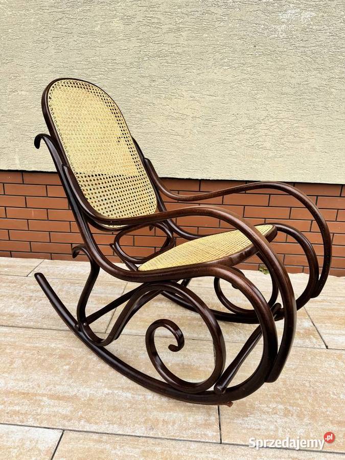 Fotel bujany z rafią na biegunach drewniany Warszawa