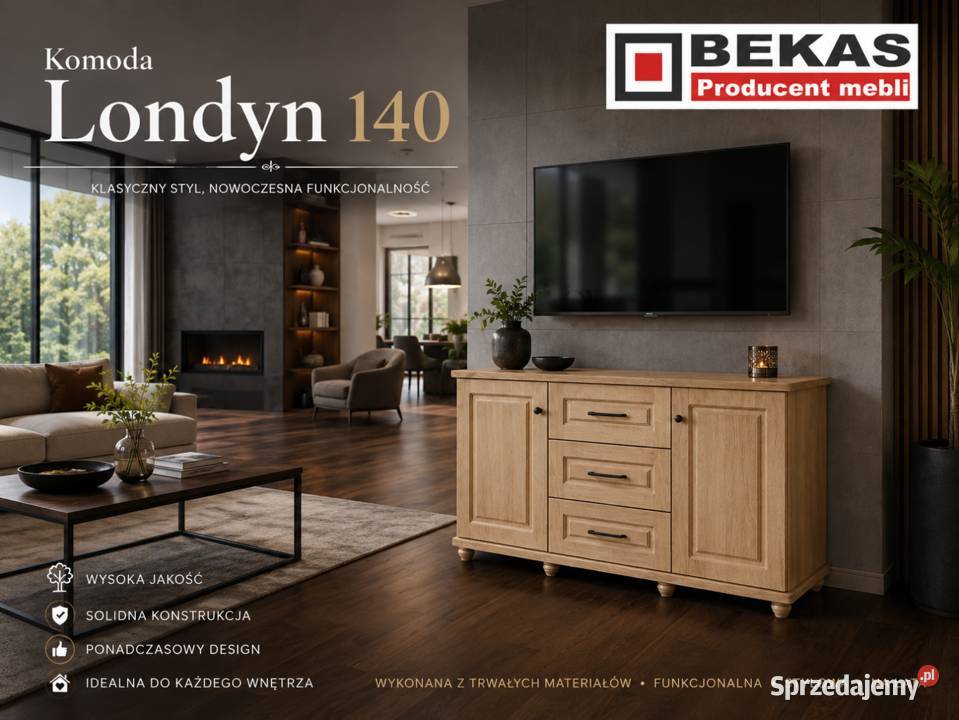Czarna Komoda RTV Londyn 1602D1s Blat Dąb Jasny Płock