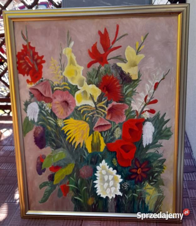 Martwa natura Bukiet kwiatów olejny złota rama Iłża sprzedam