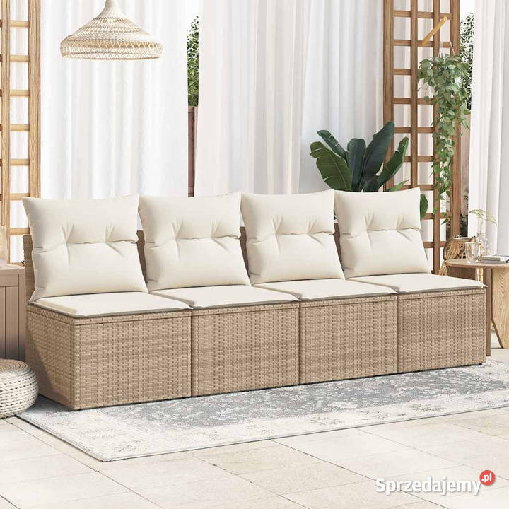 4cz sofa ogrodowa z poduszkami beżowy rattan PE Zestawy mebli ogrodowych Warszawa