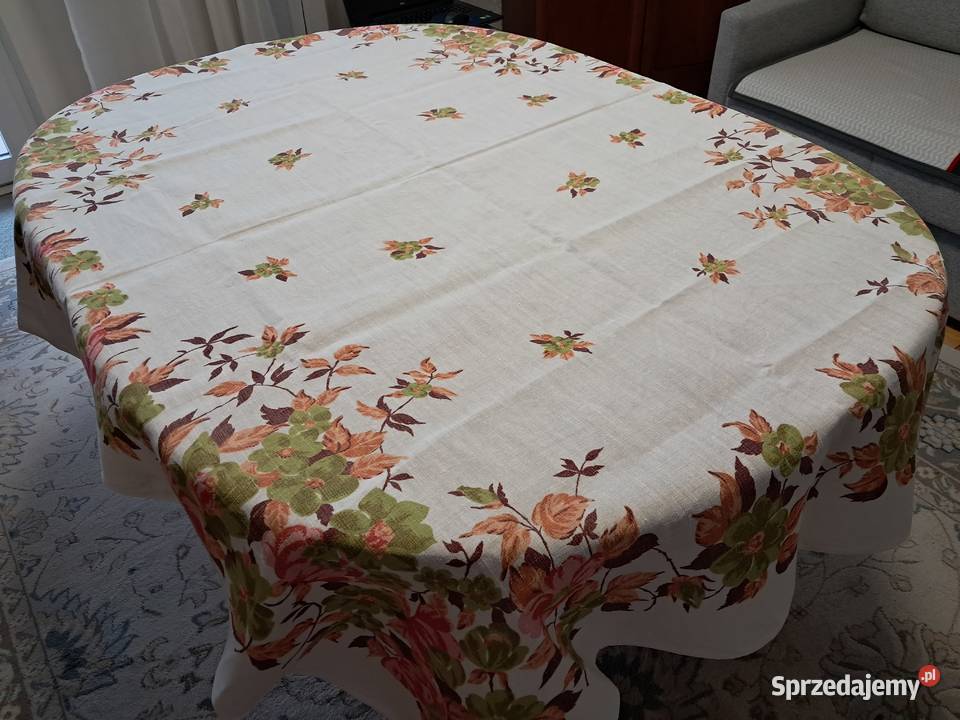 Obrus lniany biały w kolorowe kwiaty 166 x 130 biały Kraków