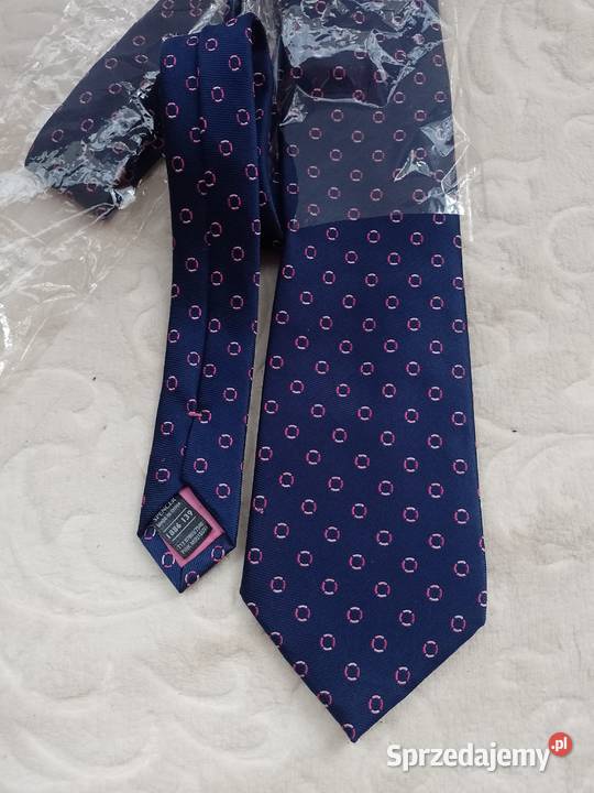 Granatowy krawat Jedwabny w różowe koła z Kraków