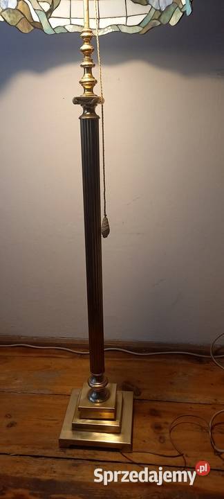 Piękna mosiężna lampa podłogowa witraż w stylu łódzkie Skierniewice