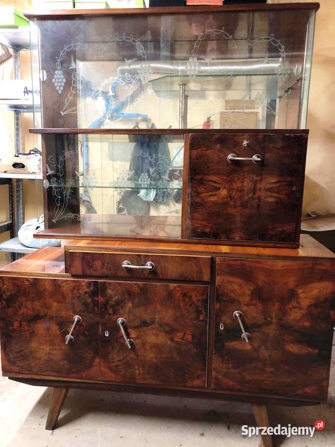 Kredens etażerka piękne zdobienia Vintage PRL Kalwaria Zebrzydowska