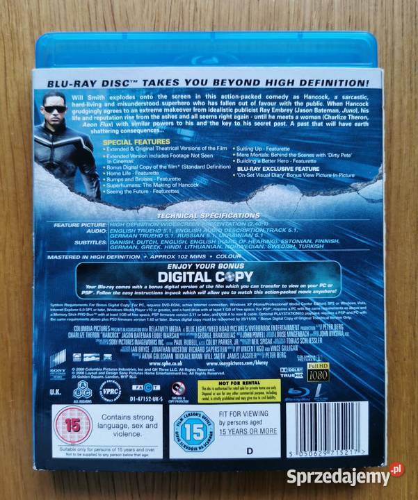 Hancock Bluray DVD En 2008 Will Smith Charlize łódzkie Parzęczew