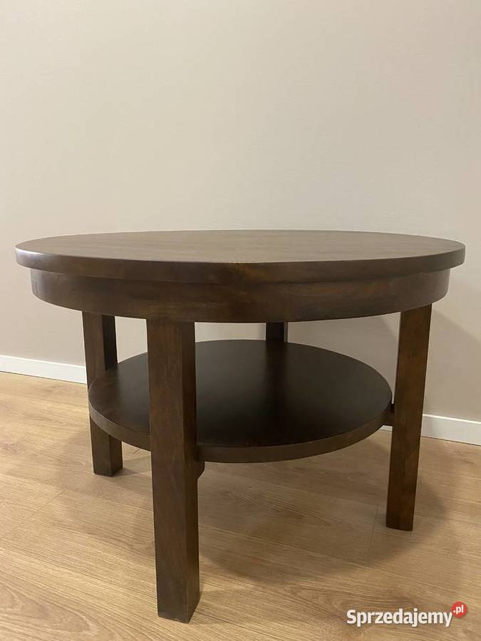 Okrągły drewniany stolik z półką z drewna akacji 80cm Lublin