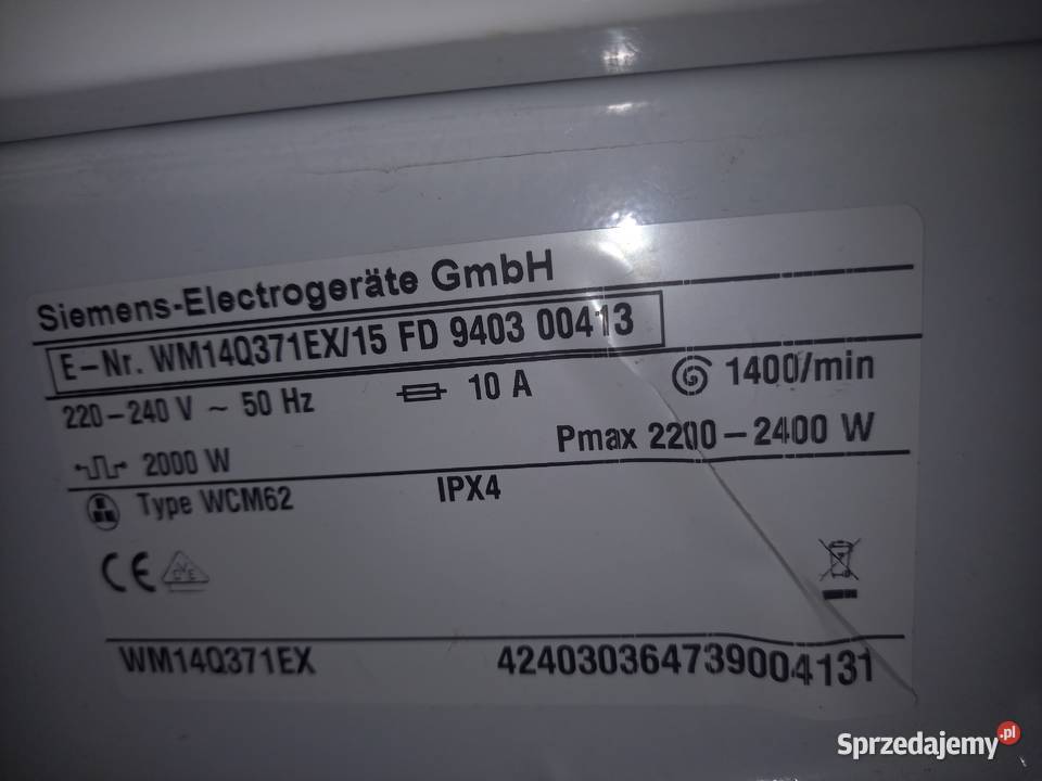 Siemens IQ500 WM14q371EX WCM62 1400min Cynków
